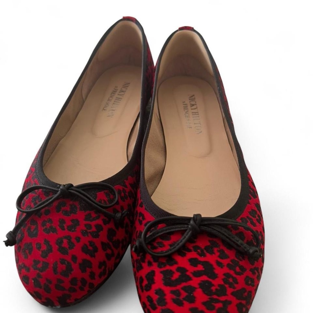 French Sole Red and Black Leopard Print Flats